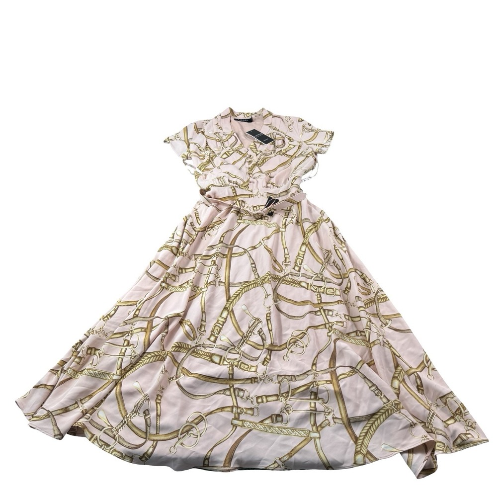 Lauren Ralph Lauren Pink Gold Baroque Chain Maxi Dress Size 2 NWT